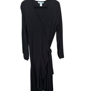 Diane Von Furstenberg Silk Assets Chic Black Long Sleeve Wrap Dress